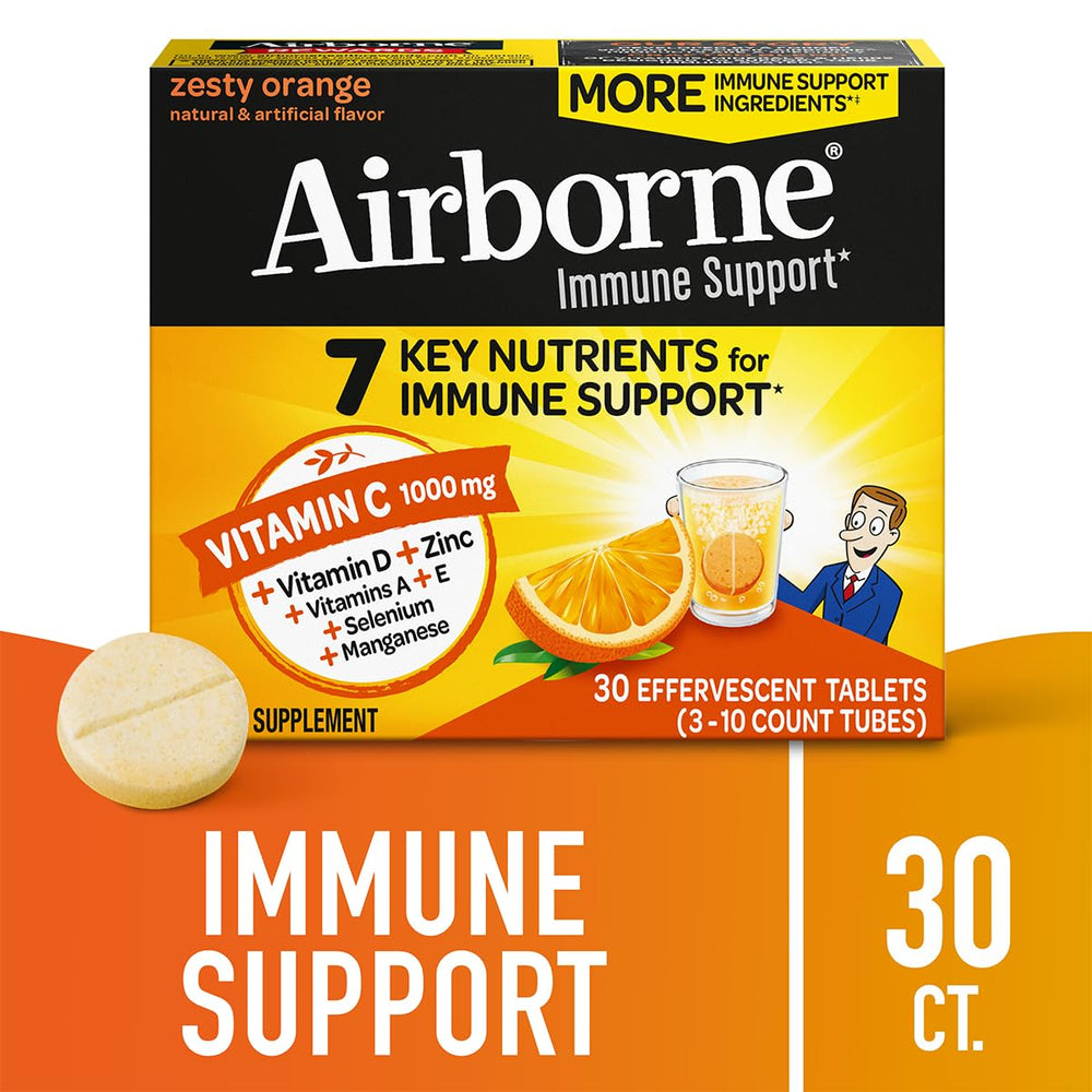 Vitamin C 1000mg (per serving) - Airborne Very Berry Effervescent Tablets (36 count in a box), Gluten-Free Immune Support Supplement, With Vitamins A C E, ZINC, Selenium, Echinacea & Ginger