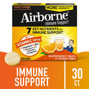 Vitamin C 1000mg (per serving) - Airborne Very Berry Effervescent Tablets (36 count in a box), Gluten-Free Immune Support Supplement, With Vitamins A C E, ZINC, Selenium, Echinacea & Ginger