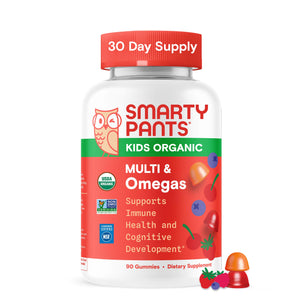 SmartyPants Organic Kids Multivitamin Gummies: Omega 3 (ALA), Vitamin D3, C, Vitamin B12, B6, A, K & Zinc for Immune Support, Biotin, Vegetarian, Three Fruit Flavors, 120 Count (30 Day Supply)