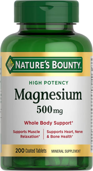 Nature's Bounty Magnesium Supplements 500mg Tablets, Support Bone & Muscle Health, 200 Count (Pack of 4)