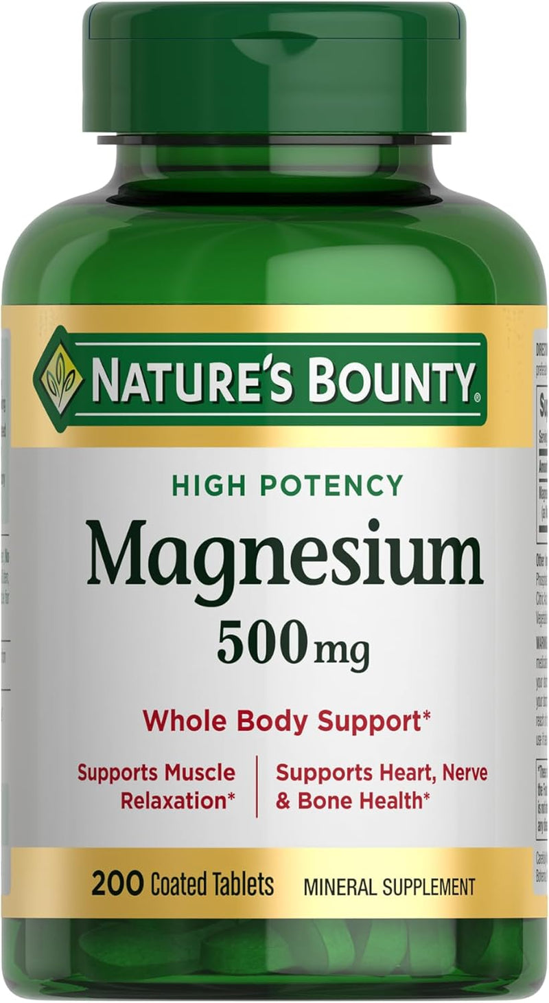 Nature's Bounty Magnesium Supplements 500mg Tablets, Support Bone & Muscle Health, 200 Count (Pack of 4)