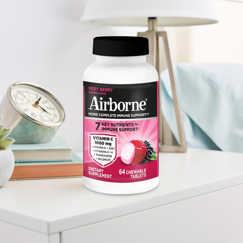 Airborne Berry Chewable Tablets, 64 count - 1000mg of Vitamin C - Immune Support Supplement