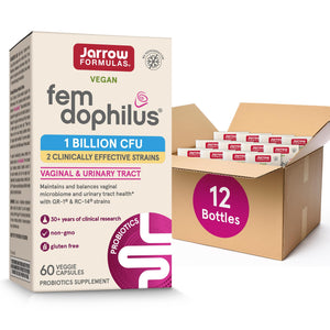 Jarrow Formulas Fem-Dophilus Probiotics 1 Billion CFU with 2 Science-Backed Strains, Dietary Suppl for Vaginal and Urinary Tract Supp,60 Veggie Caps,Up to a 60 Day Supply, Shelf-Stable,12 Packs
