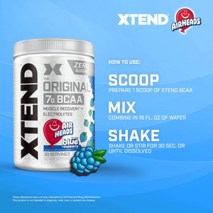 Xtend Original BCAA Powder Airheads Candy Flavor, 7g BCAA and 2.5g L-Glutamine, Sugar Free Post Workout Muscle Recovery Drink with Amino Acids for Men & Women, 30 Servings