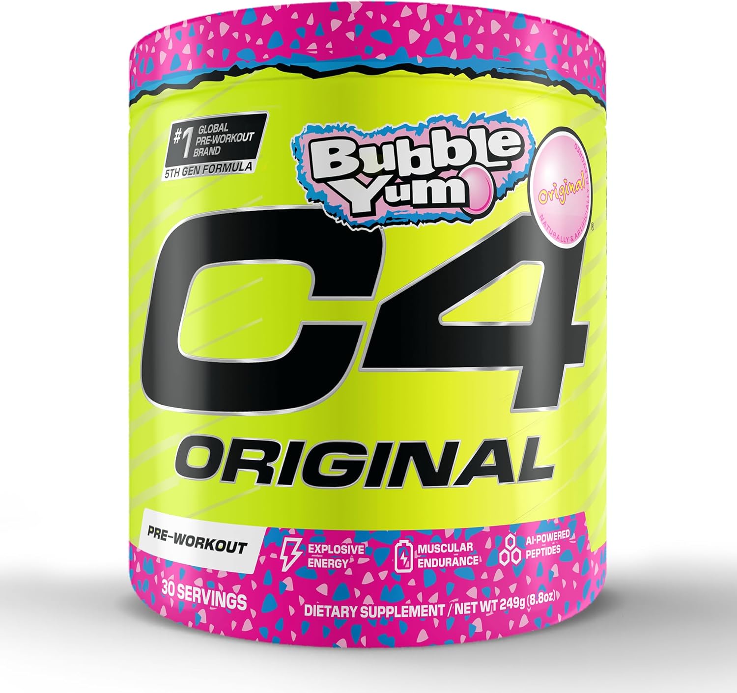 Cellucor C4 Original Pre Workout – Pre-Workout for Endurance, Focus & Performance with 200mg Caffeine, Beta-Alanine, Creatine Nitrate, L-Arginine & PeptiPump – Sugar Free, 30 Servings, Bubble Yum
