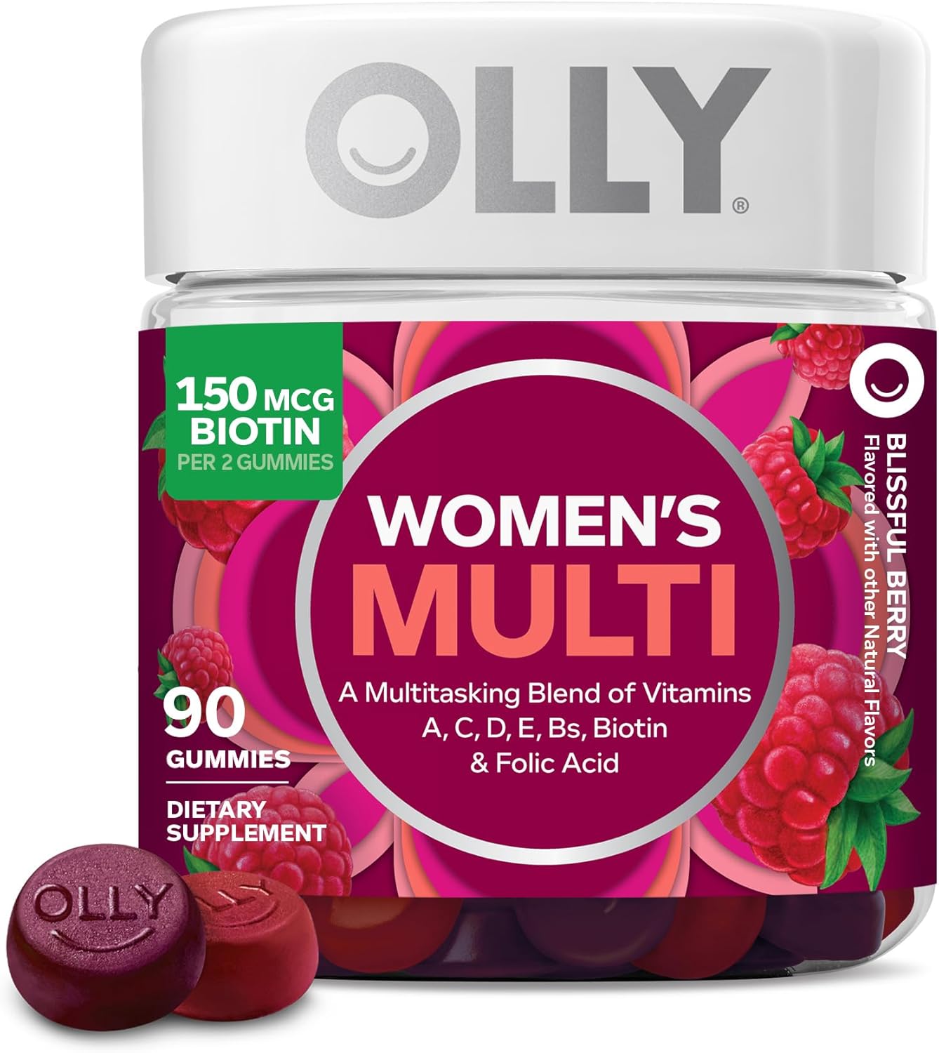 OLLY Women's Daily Multivitamin Gummy, Vitamins A, D, C, E, Biotin, Folic Acid, Adult Chewable Vitamin, Berry Flavor, 65 Day Supply - 130 Count