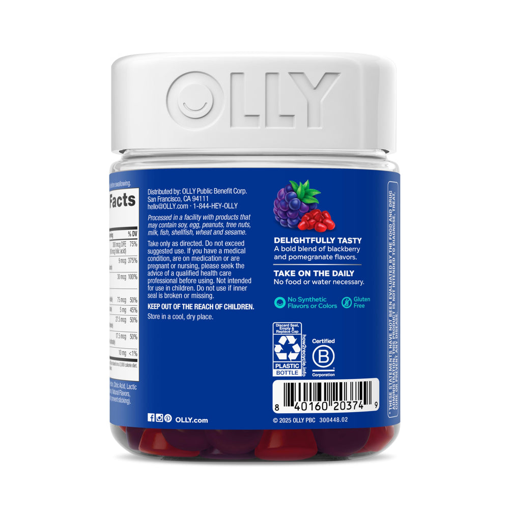 OLLY Men's Multivitamin Gummy, Vitamins A, C, D, E, B, Zinc, Blackberry Flavor, 45 Day Supply - 90 Count