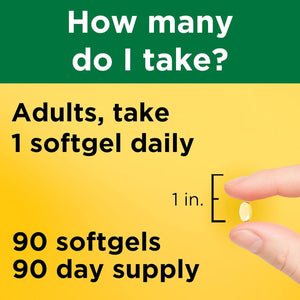 Nature Made Vitamin D3 5000 IU (125 mcg) Softgels, Extra Strength Vitamin D Supplement for Bone and Immune Health Support, 90 Softgels, 90 Day Supply