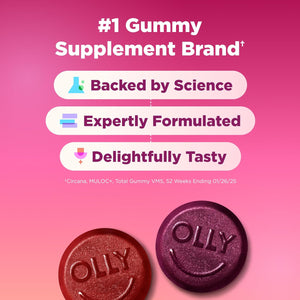 OLLY Women's Daily Multivitamin Gummy, Vitamins A, D, C, E, Biotin, Folic Acid, Adult Chewable Vitamin, Berry Flavor, 65 Day Supply - 130 Count