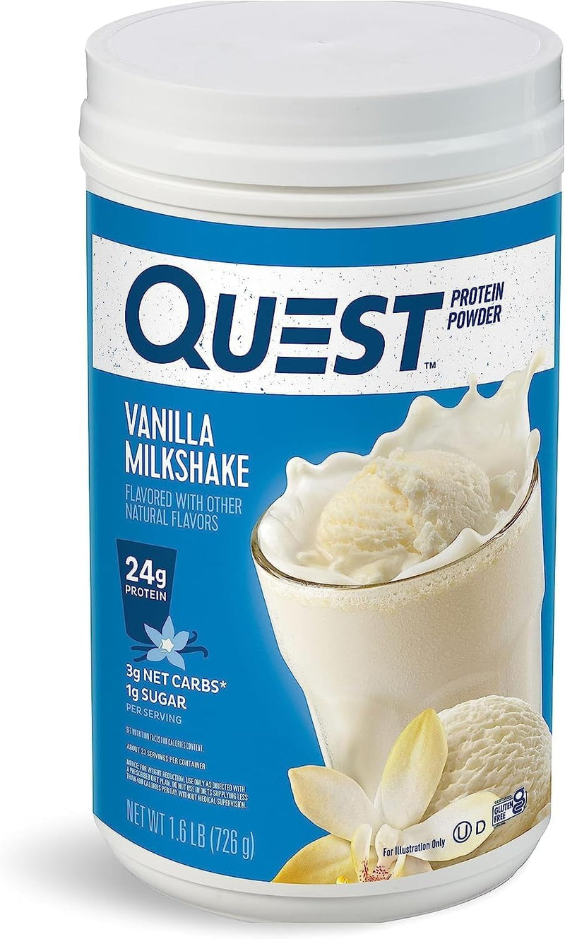Quest Vanilla Milkshake Protein Powder with 24g Protein, Blueberry Muffin Protein Bars with 21g Protein, 1.6lb Powder, 12 Count Bars