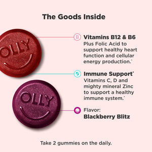 OLLY Men's Multi Gummies, Supports Overall Wellness,* Vitamins A, C, D, E, Bs & Zinc, BlackBerry Blitz Flavored, 65 Day Supply - 130 Count