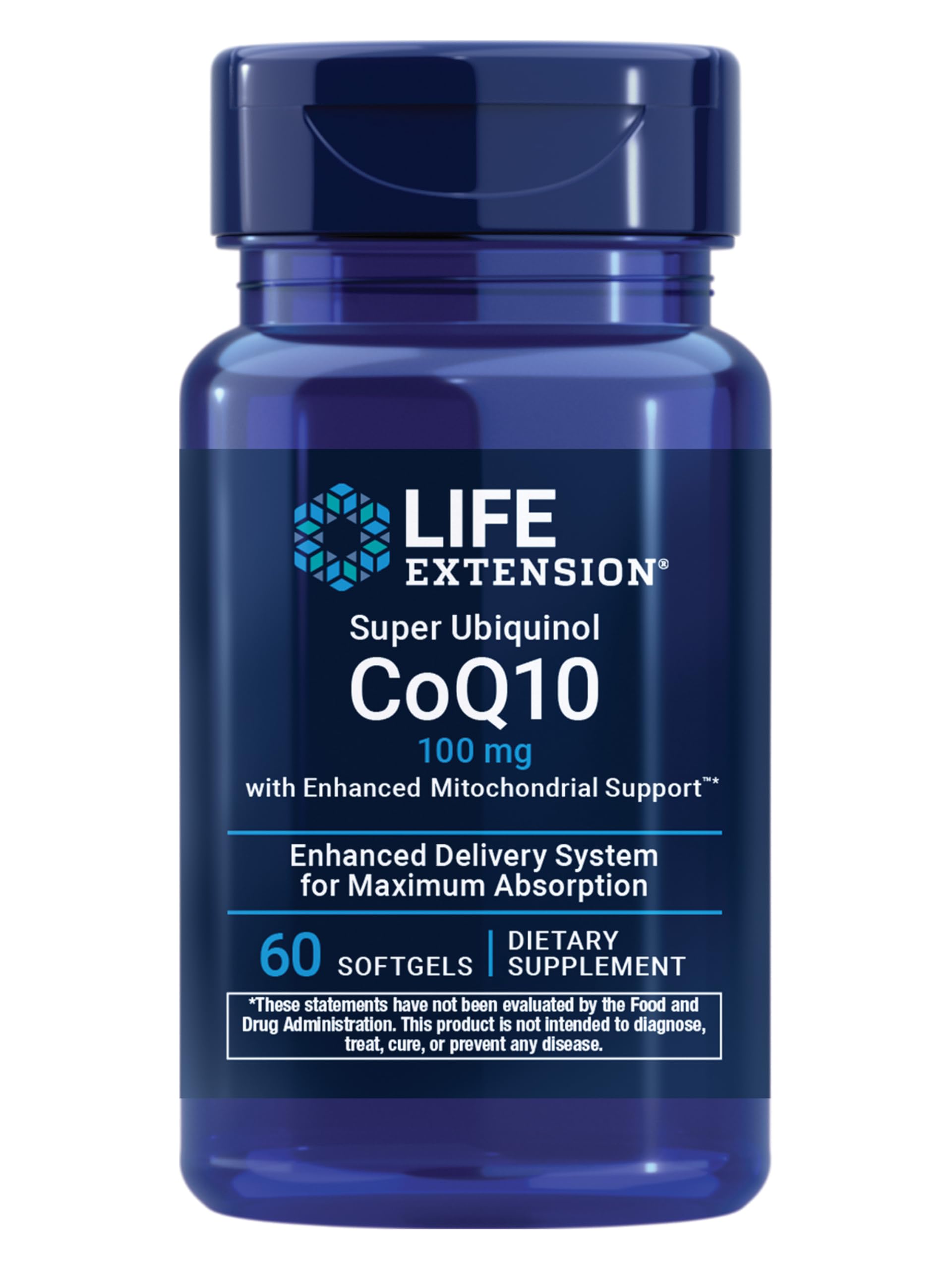 Life Extension Super Ubiquinol CoQ10 with Enhanced Mitochondrial Support, ubiquinol CoQ10, shilajit, potent heart health & cellular energy production support, ultra-absorbable, gluten-free, 60 softgel