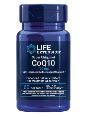 Life Extension Super Ubiquinol CoQ10 with Enhanced Mitochondrial Support, ubiquinol CoQ10, shilajit, potent heart health & cellular energy production support, ultra-absorbable, gluten-free, 60 softgel