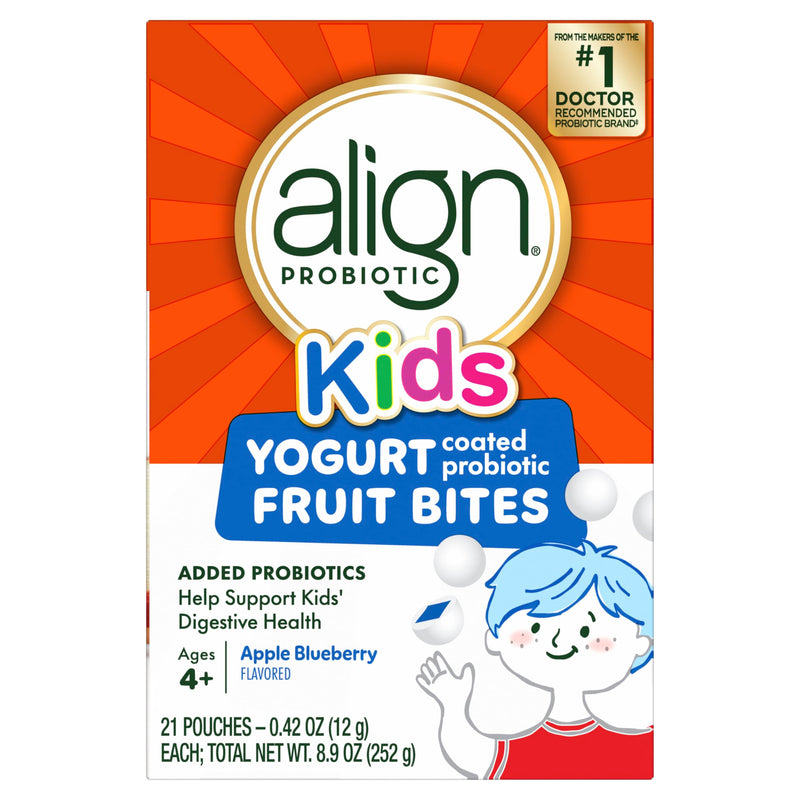 Align Probiotic, Kids Yogurt Coated Probiotic Fruit Bites, Added Probiotics Help Support Kids' Digestive Health, Apple Blueberry Flavored, 21 Individually Wrapped Pouches, 105 Bites