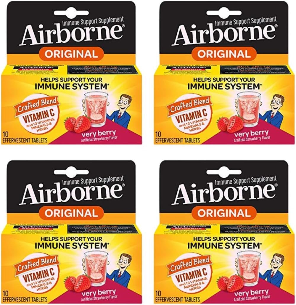 Airborne Very Berry Effervescent Tablets, 10 Count - 1000mg of Vitamin C - Immune Support Supplement (Packaging May Vary) (Pack of 3)