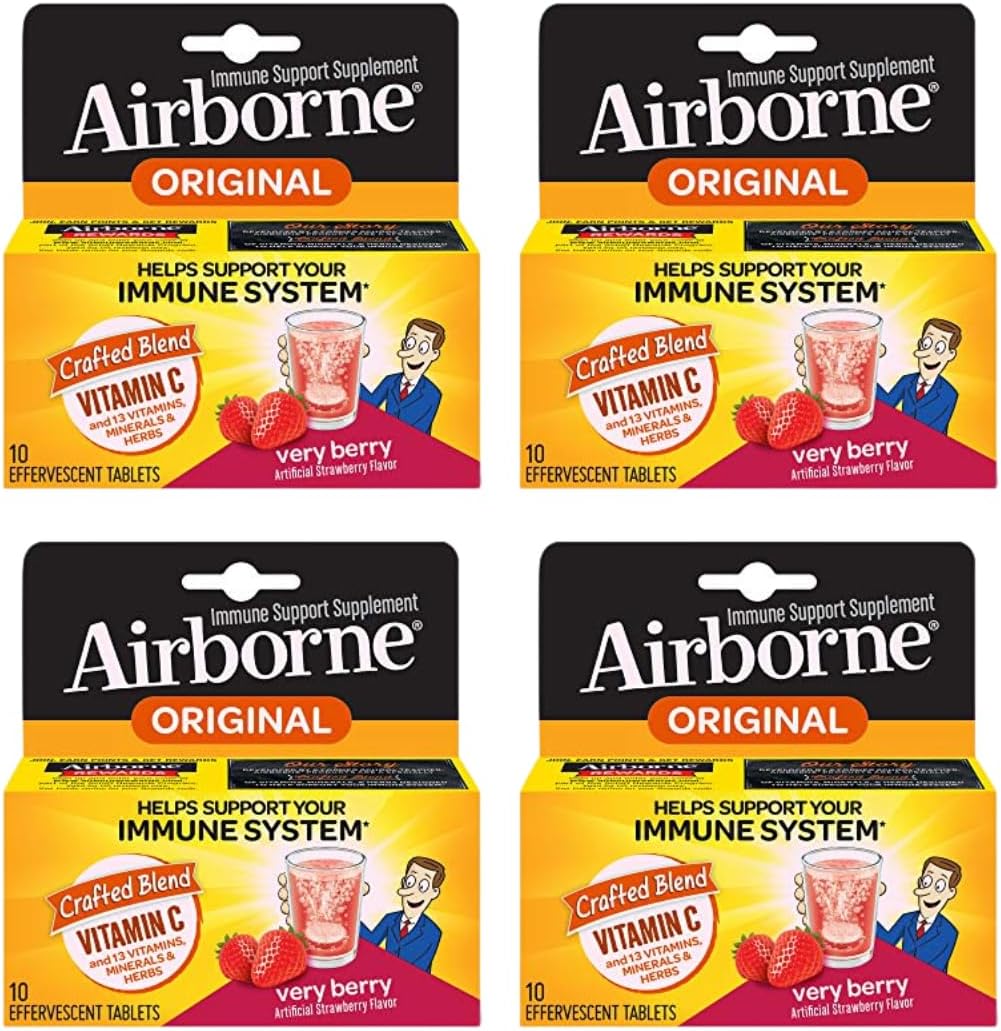 Airborne Very Berry Effervescent Tablets, 10 Count - 1000mg of Vitamin C - Immune Support Supplement (Packaging May Vary) (Pack of 3)