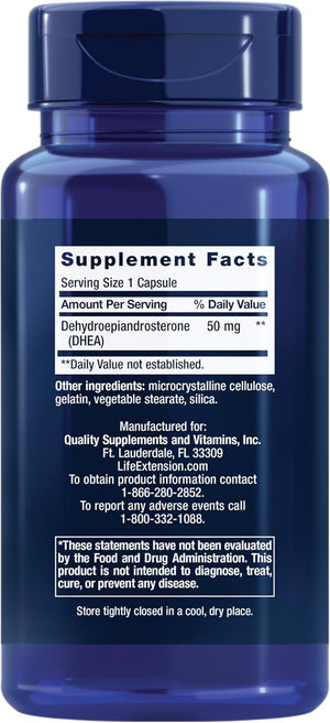 Life Extension DHEA 50 mg – Hormone Balance Supplement, Memory, Muscle Mass and Bone Density Support, Healthy Sex Drive, Gluten-Free, Non-GMO, 60 Capsules