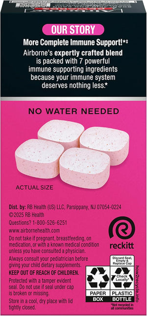 Airborne 1000mg Vitamin C Chewable Tablets With Zinc, Immune Support Supplement With Powerful Antioxidants Vitamins A C & E - 32 Chewable Tablets, Very Berry Flavor