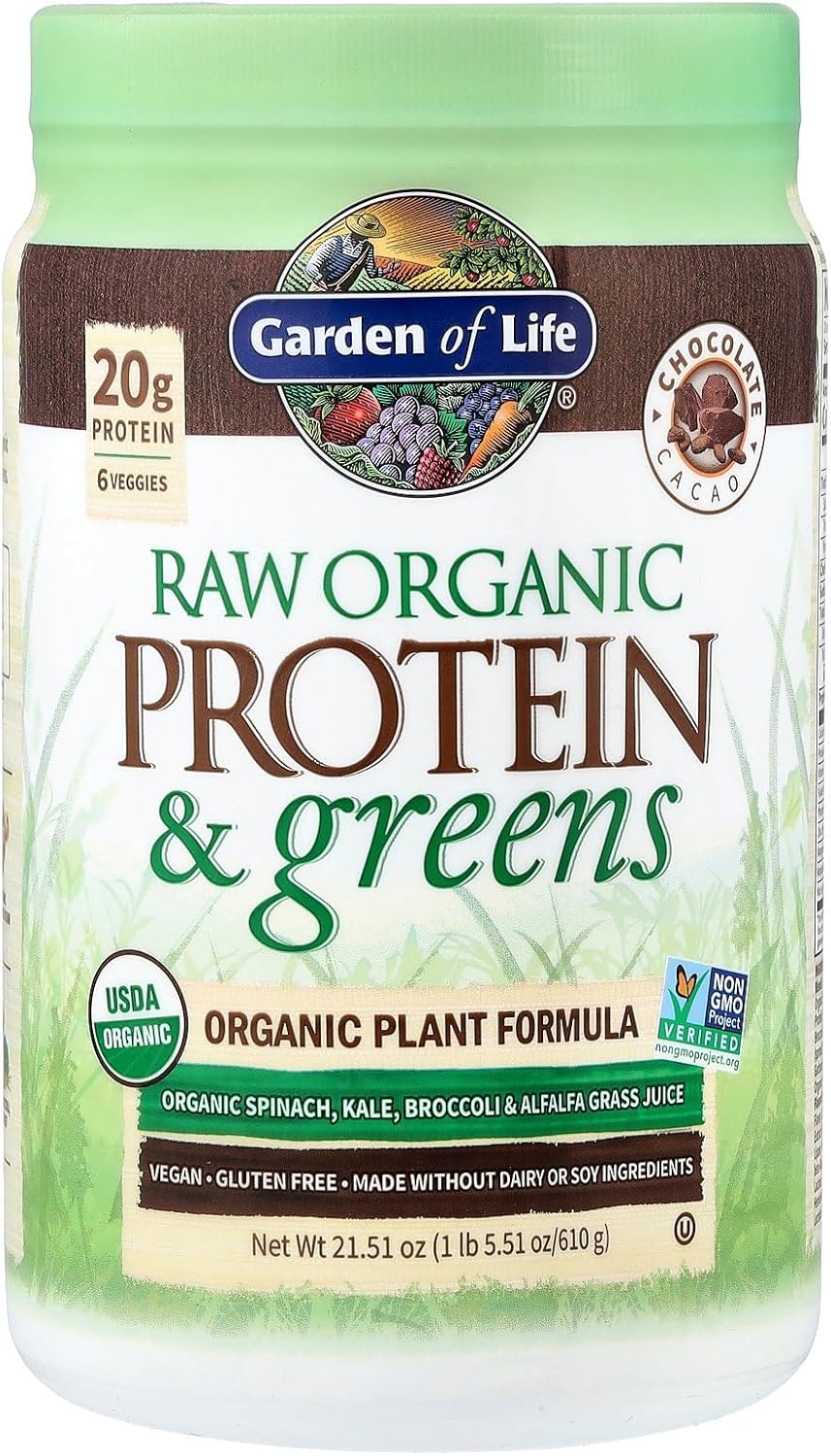 Garden of Life Raw Organic Protein & Greens, Chocolate Cacao, 1 lb 5.51 oz (610 g)