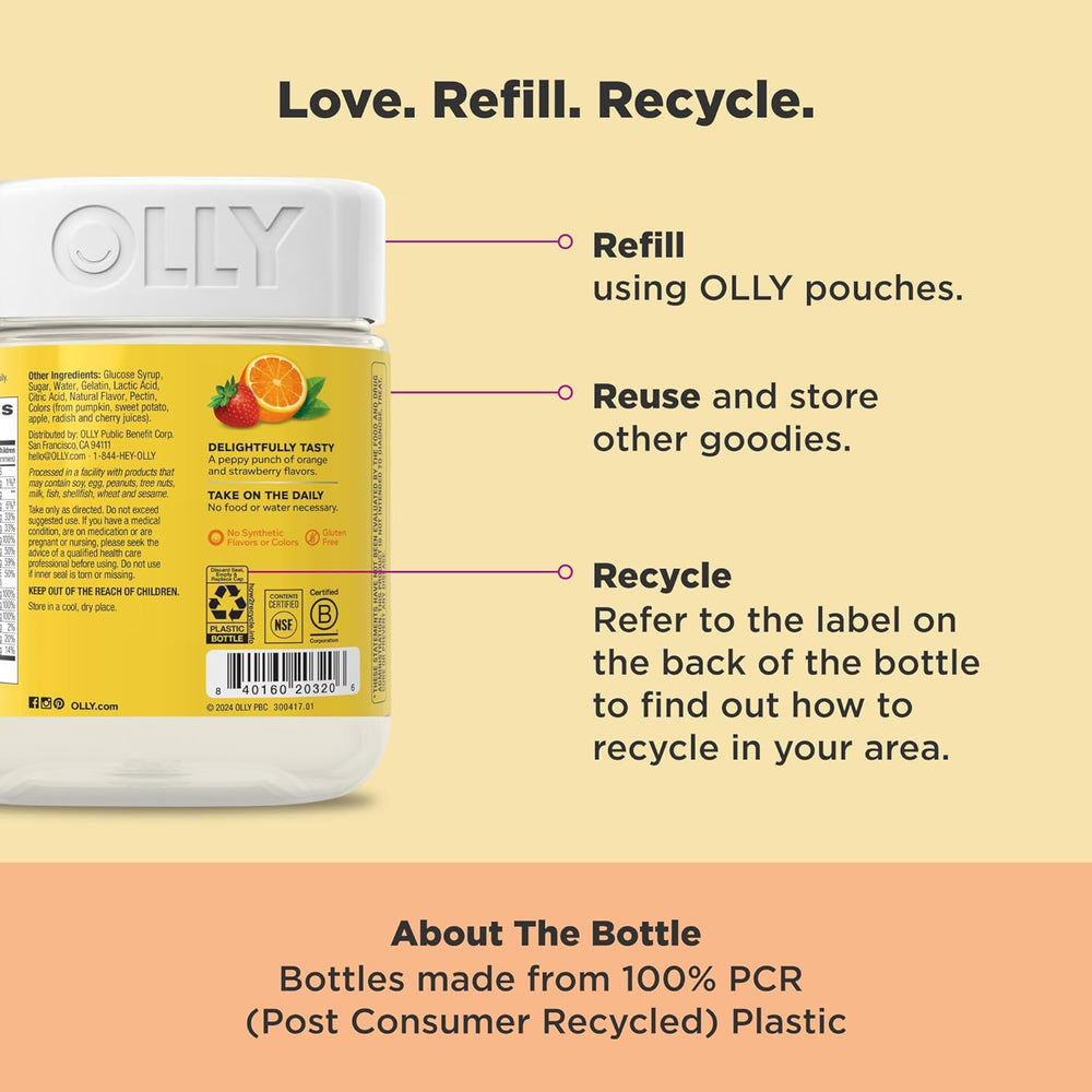 OLLY Kids Multivitamin Gummy Worms, Overall Health and Immune Support, Vitamins and Minerals A, C, D, E, Bs and Zinc, Chewable Supplement, Sour Fruit Punch, 45 Day Supply (70 Count)