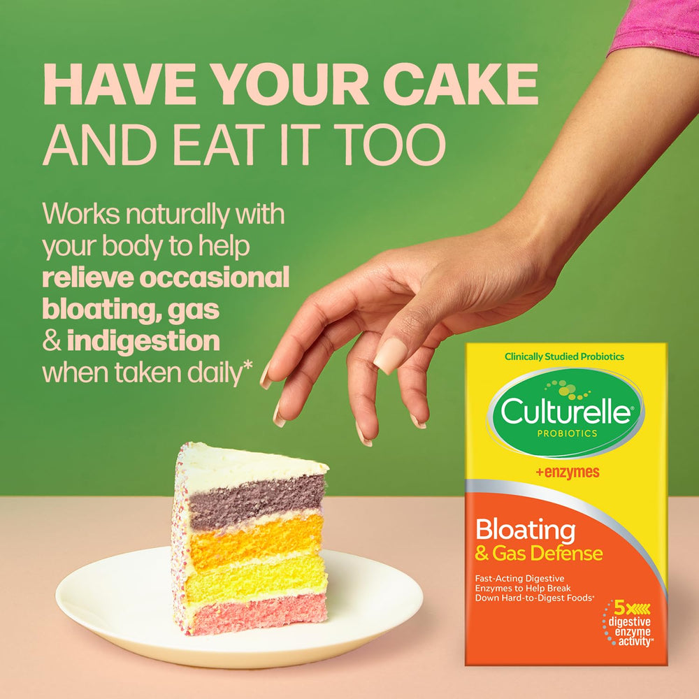 Culturelle Bloating & Gas Defense, Digestive Enzymes & Probiotics for Digestive Health, 30 Capsules, Supports Occasional Indigestion & Discomfort