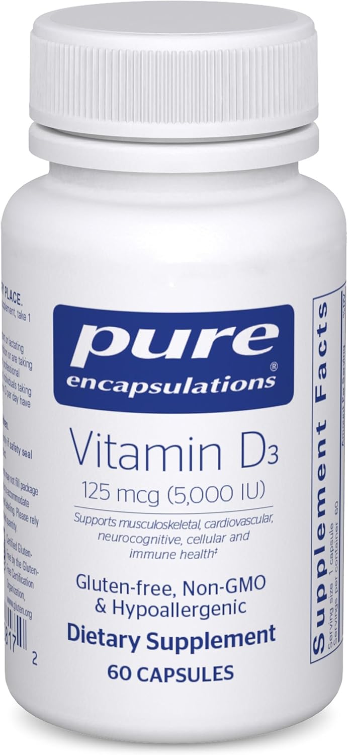 Pure Encapsulations Vitamin D3 125 mcg (5,000 IU) - Supplement to Support Bone, Joint, Breast, Heart, Colon, and Immune Health* - with Vitamin D - 250 Capsules