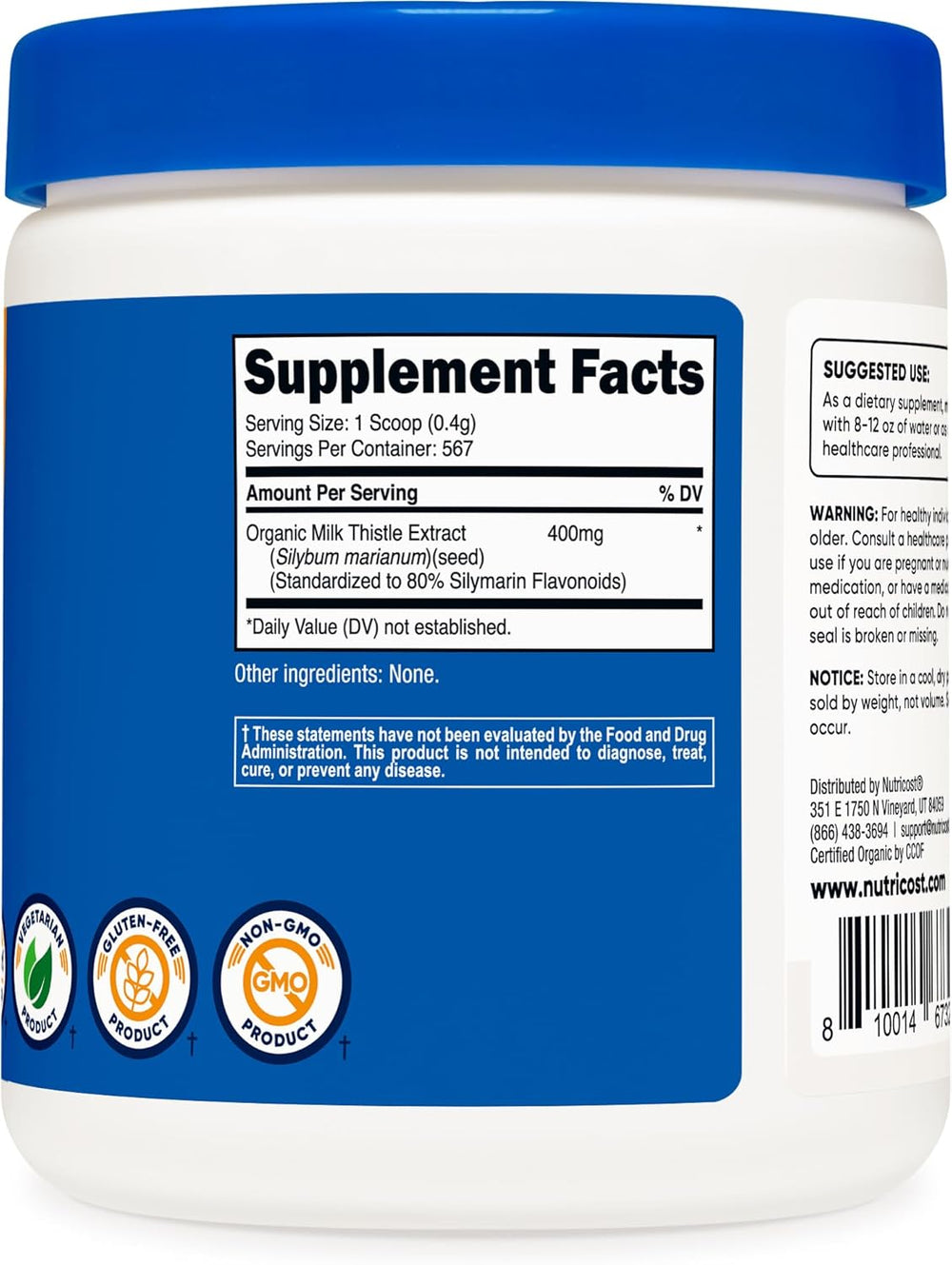 Nutricost Organic Milk Thistle (Silybum Marianum) 8 OZ - 400mg Per Serving, Unflavored - Non-GMO, Gluten Free, USDA Organic