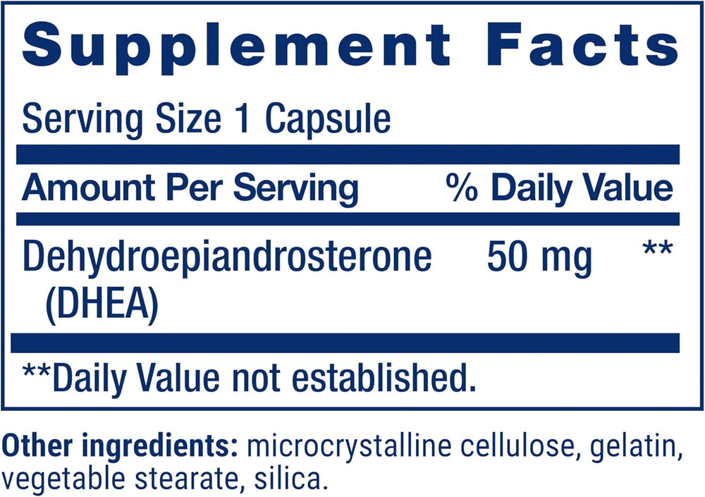 Life Extension DHEA 50 mg – Hormone Balance Supplement, Memory, Muscle Mass and Bone Density Support, Healthy Sex Drive, Gluten-Free, Non-GMO, 60 Capsules