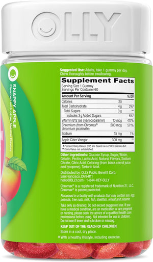OLLY Metabolism Gummy Rings, Metabolism and Cellular Energy Chewable Supplement,* Apple Cider Vinegar, Vitamin B12, Chromium Picolinate, Apple Flavored, 60 Day Supply - 60 Count
