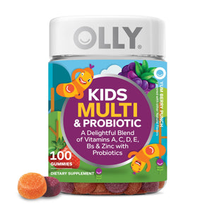 OLLY Kids Multivitamin & Probiotic Gummy, Digestive Support, Vitamins A, D, C, E, B, Zinc, Chewable Supplement, Berry Flavor, 35 Day Supply - 70 Count