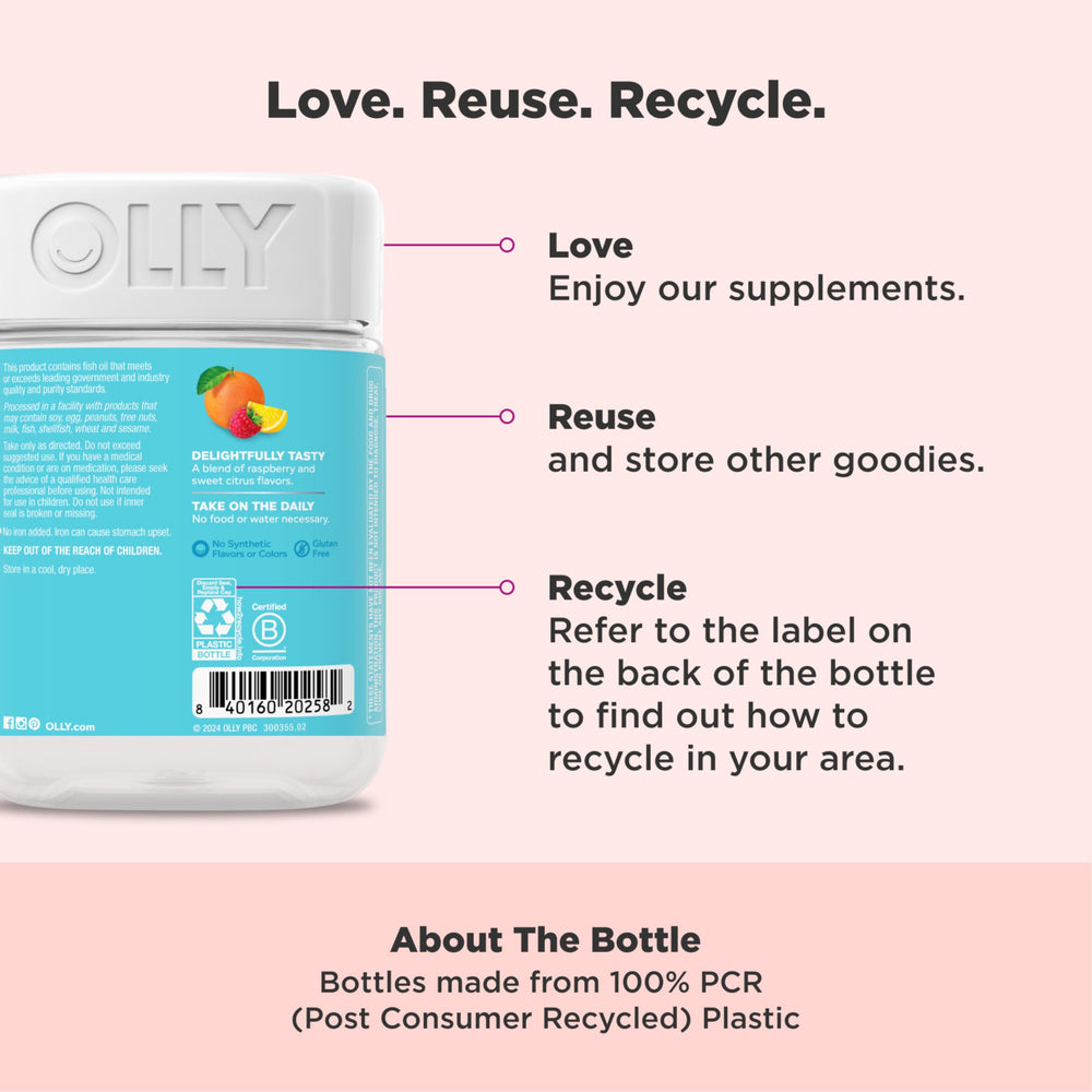 OLLY Essential Prenatal Gummy Multivitamin, Folic Acid, Vitamin D, Omega 3 DHA, Supports Healthy Growth and Brain Development, Citrus Berry - 84 Count