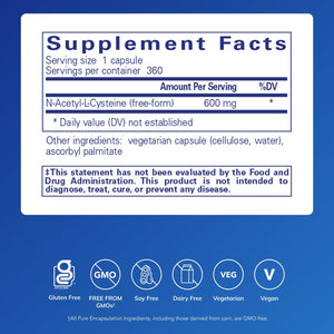 Pure Encapsulations NAC 600 mg - N-Acetyl Cysteine NAC Supplement for Lung Health & Immune Support, Liver Support & Antioxidants* - with Freeform N-Acetyl-L-Cysteine - 360 Capsules
