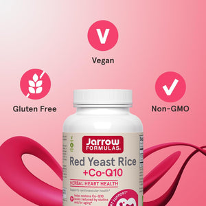 Jarrow Formulas Red Yeast Rice 1200 mg & CoQ10 100 mg Per Serving - 120 Veggie Caps, 60 Servings - Herbal Heart Health Dietary Supplement - Supports Cardiovascular & Cellular Health - Vegan