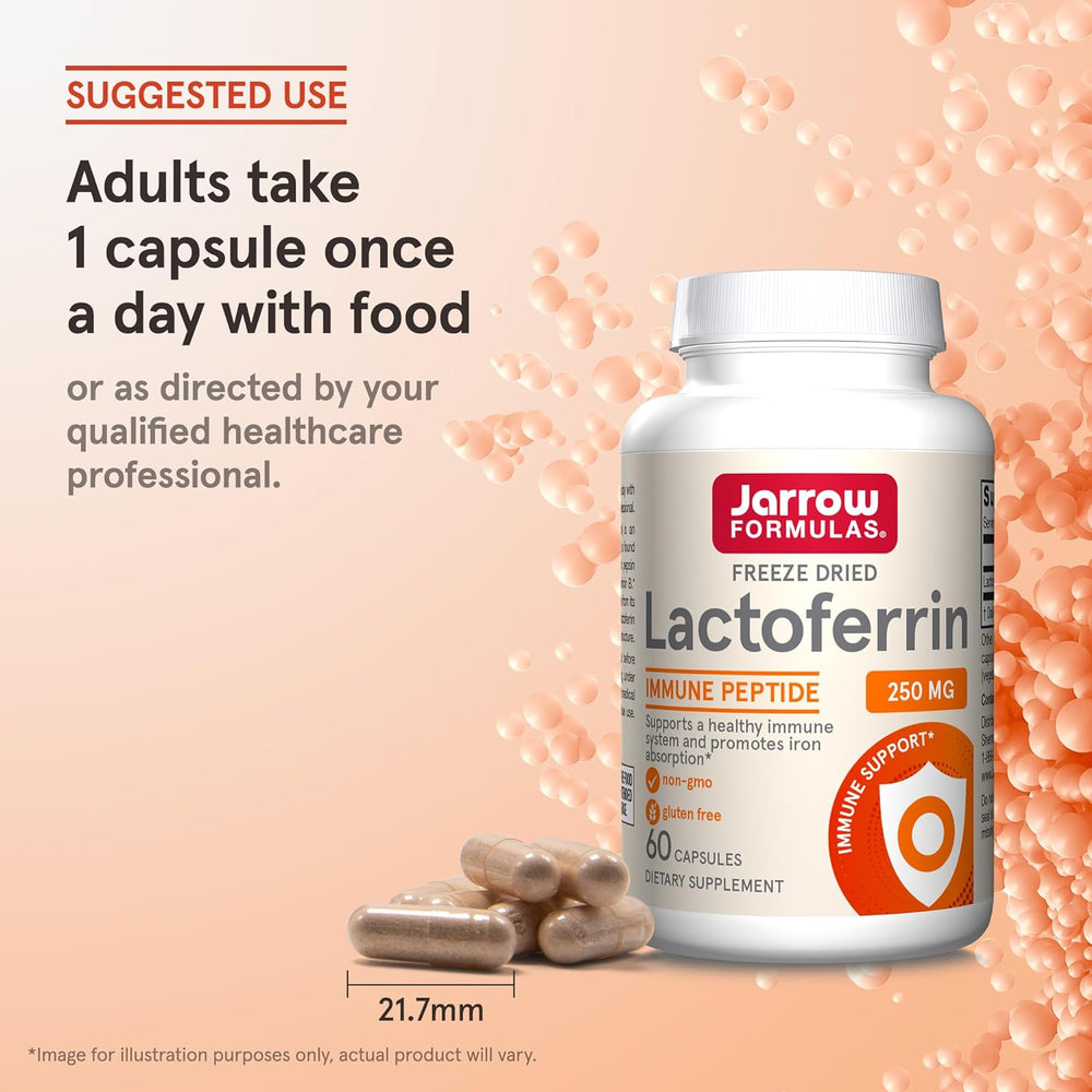 Jarrow Formulas Lactoferrin 250 mg - Immune-Supporting Glycoprotein - for Healthy Immune System Support & Iron Absorption - Freeze Dried - Gluten Free - Non-GMO - 60 Capsules (Servings), Pack of 12