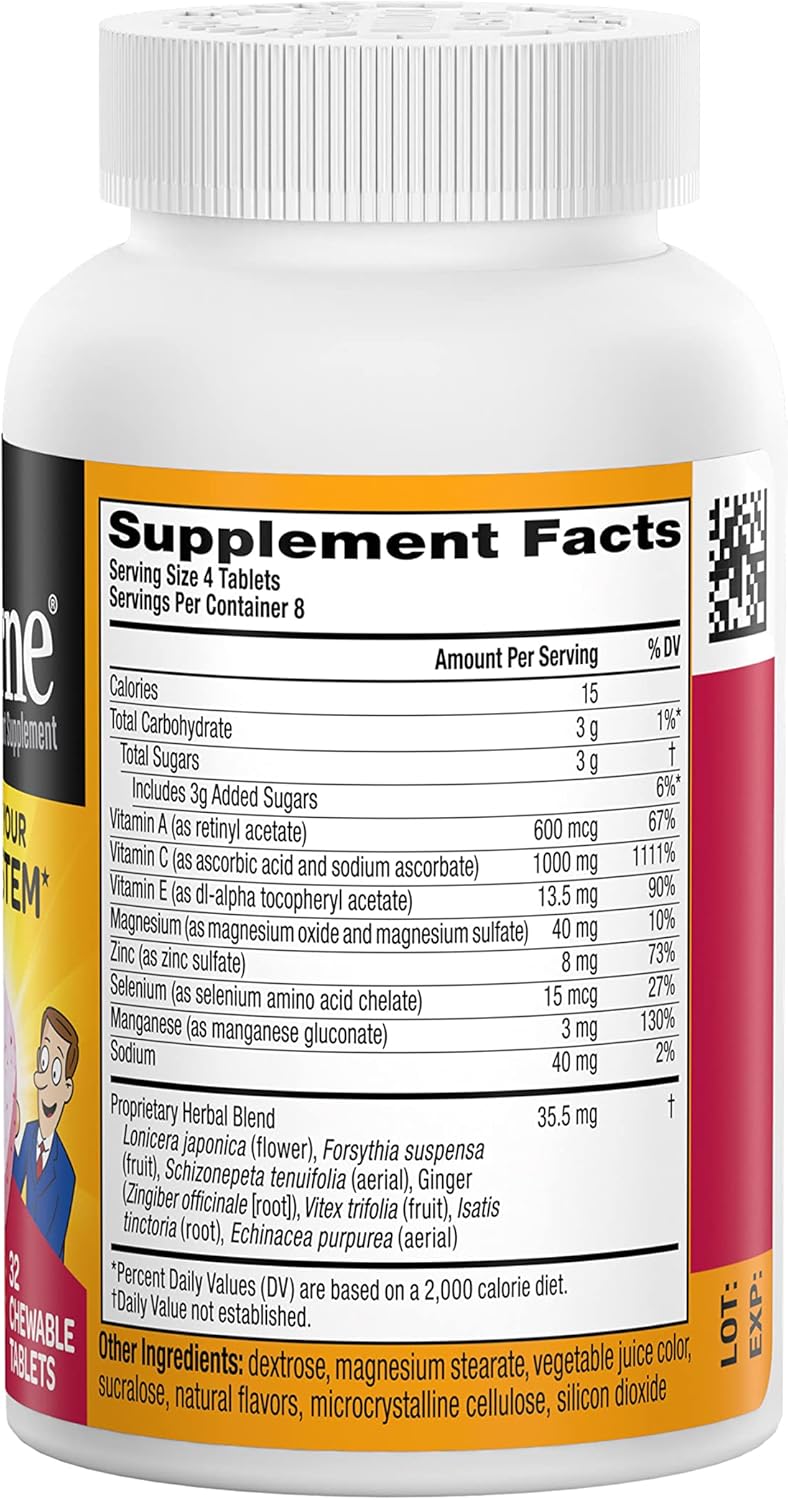 Airborne Vitamin C 1000mg (per Serving) Very Berry Chewable Tablets (32 Count in a Box), Gluten-Free Immune Support Supplement, with Vitamins A C E, ZINC, Selenium, Echinacea & Ginger, Antioxidants