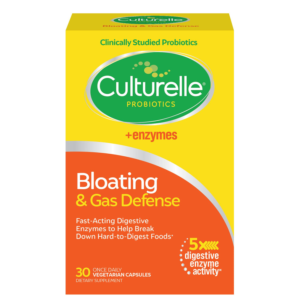 Culturelle Bloating & Gas Defense, Digestive Enzymes & Probiotics for Digestive Health, 30 Capsules, Supports Occasional Indigestion & Discomfort