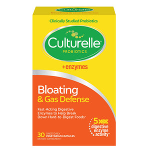 Culturelle Bloating & Gas Defense, Digestive Enzymes & Probiotics for Digestive Health, 30 Capsules, Supports Occasional Indigestion & Discomfort