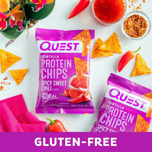 Quest Protein Chips, Cheddar & Sour Cream (Pack of 12) and Spicy Sweet Chili Tortilla Chips (Pack of 12)