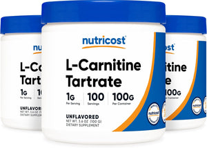 Nutricost L-Carnitine Powder [100G] 3 Pack - 300 Grams - 1 Gram per Serving; 100 Servings Per Bottle - L-Carnitine Tartrate