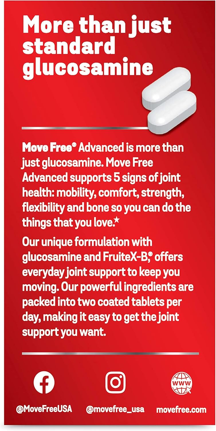 Move Free Advanced Glucosamine Chondroitin + Calcium Fructoborate Joint Support Supplement, Supports Mobility Comfort Strength Flexibility & Bone - 200 Tablets (100 servings)*