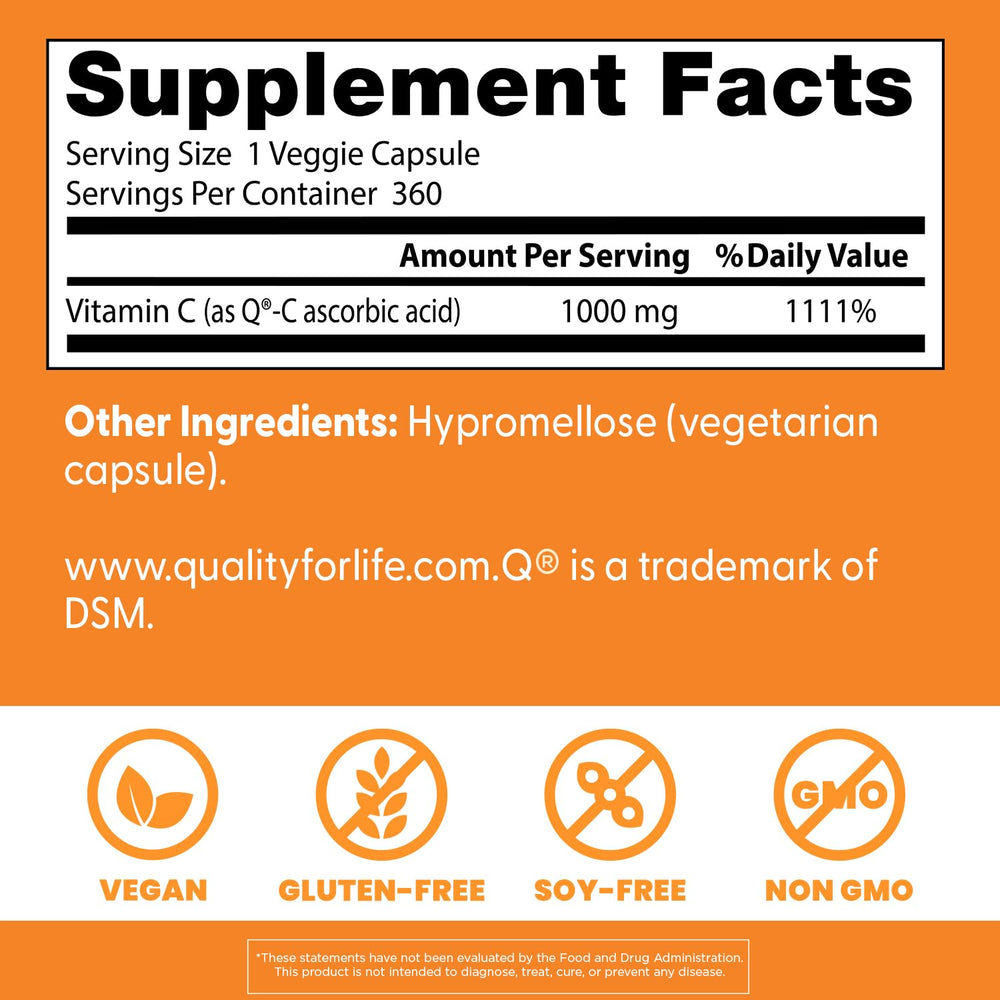 Doctor's Best Vitamin C with Q-C, Immune Support, Non-GMO, Gluten Free, Soy Free, Vegan 360 Veggie Caps