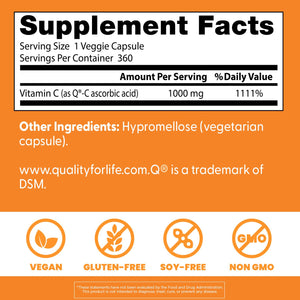 Doctor's Best Vitamin C with Q-C, Immune Support, Non-GMO, Gluten Free, Soy Free, Vegan 360 Veggie Caps