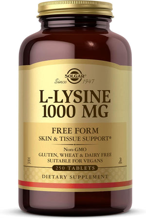 Solgar L-Lysine 1000 mg, 100 Tablets - Enhanced Absorption and Assimilation - Promotes Integrity of Skin and Lips - Collagen Support - Amino Acids - Non GMO, Vegan, Gluten Free - 100 Servings