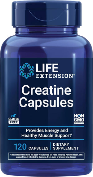 Life Extension Creatine Capsules – Creatine Monohydrate – Promotes Strength, Lean Muscle, Healthy Endurance – Non-GMO, Gluten-Free – 120 Capsules