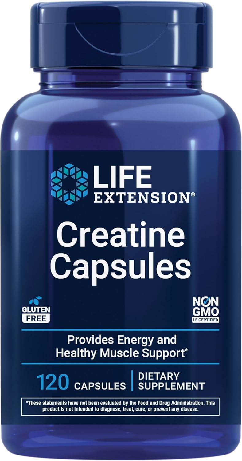 Life Extension Creatine Capsules – Creatine Monohydrate – Promotes Strength, Lean Muscle, Healthy Endurance – Non-GMO, Gluten-Free – 120 Capsules