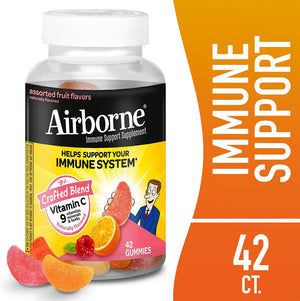 Airborne 750mg Vitamin C Immune Support Supplement Gummies for Adults, Assorted Fruit Flavor, Gluten Free Crafted Blend with Powerful Antioxidants Vitamins A C & E, 42 Gummies (2 Pack)