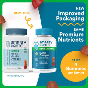 SmartyPants Multivitamin for Men, Organic Gummies: Methylfolate, Omega 3 (ALA), Vitamin D3, C, Vitamin B12, B6, A, K & Zinc for Immune Support, Biotin, Vegetarian, 120 Gummies (30 Day Supply)