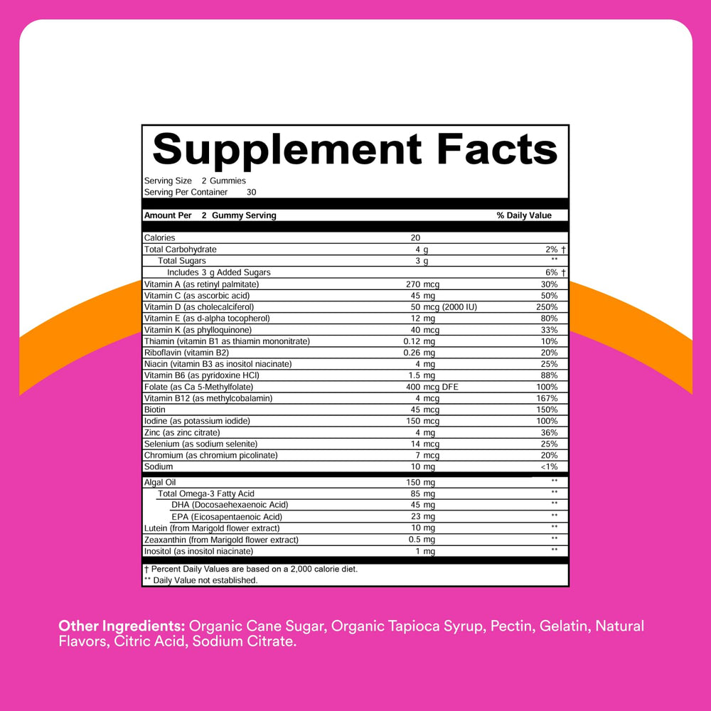 SmartyPants Teen Girl Multivitamin Gummies - Improved Formula: Omega 3 (DHA/EPA), Vitamin C, D3, B12, Vitamin A, K & Zinc, Biotin to Support Hair, Skin & Nails, Gluten Free, 60 Count (30 Day Supply)