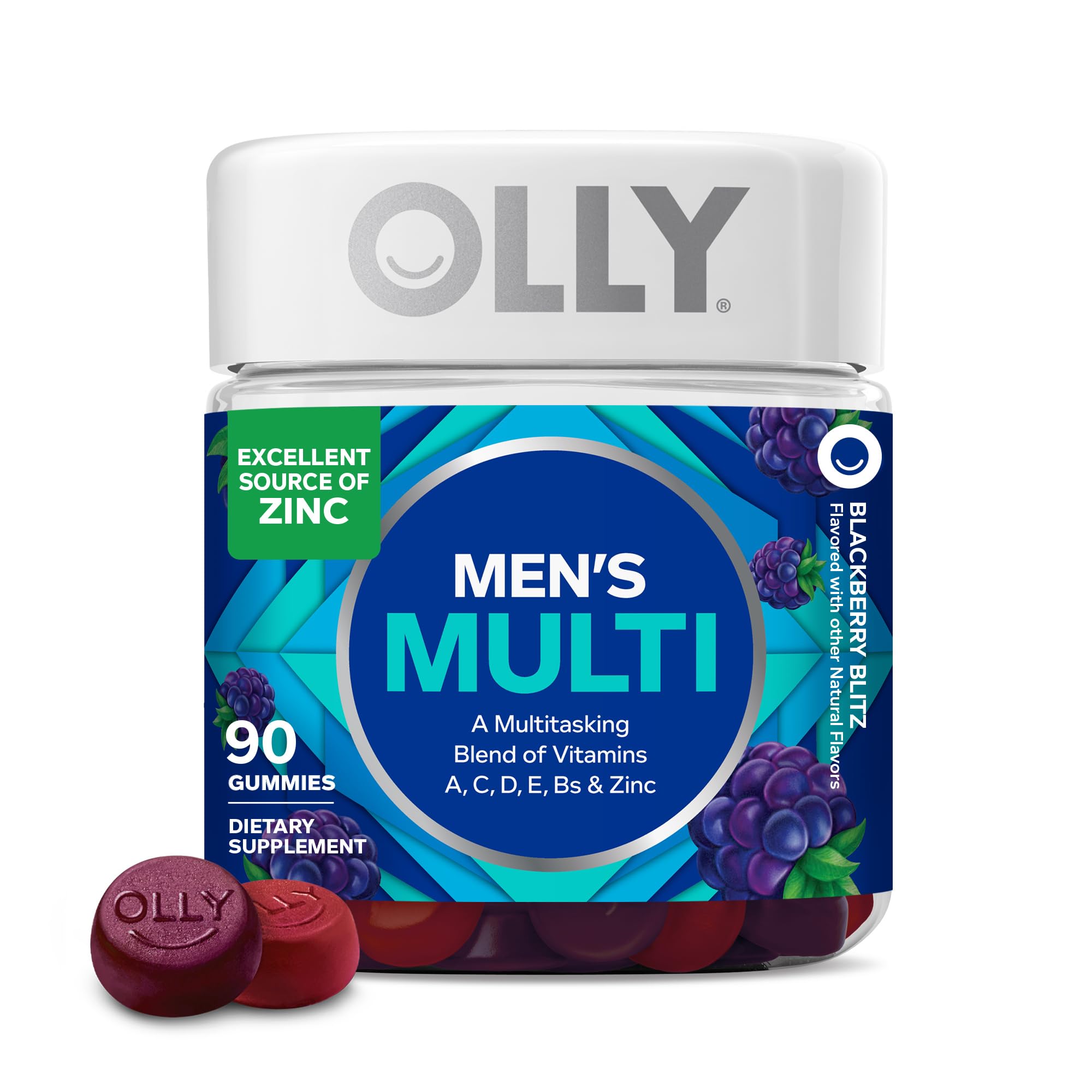 OLLY Men's Multi Gummies, Supports Overall Wellness,* Vitamins A, C, D, E, Bs & Zinc, BlackBerry Blitz Flavored, 65 Day Supply - 130 Count