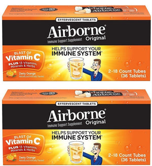 Vitamin C 1000mg (per serving) - Airborne Very Berry Effervescent Tablets (36 count in a box), Gluten-Free Immune Support Supplement, With Vitamins A C E, ZINC, Selenium, Echinacea & Ginger